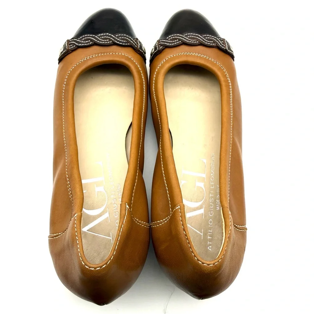 AGL Attilio Giusti Lemobruni Monika Cap Toe Wedge Brown Leather Braided EU 39